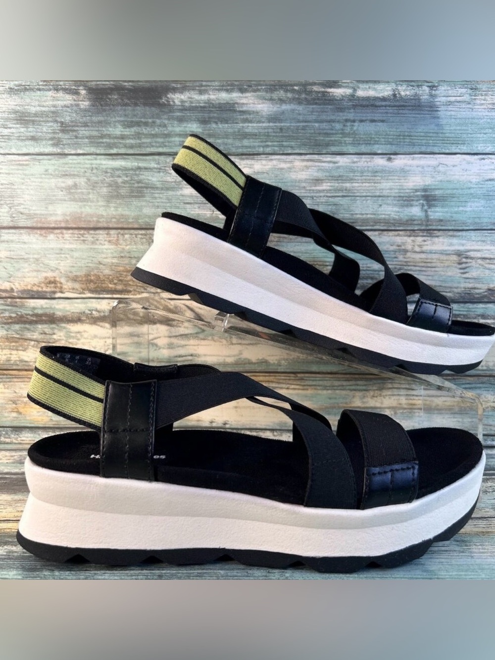 Hush Puppies Bounce Plus Sandals Womens 8 Black Stretch Slingback Slip On Casual
